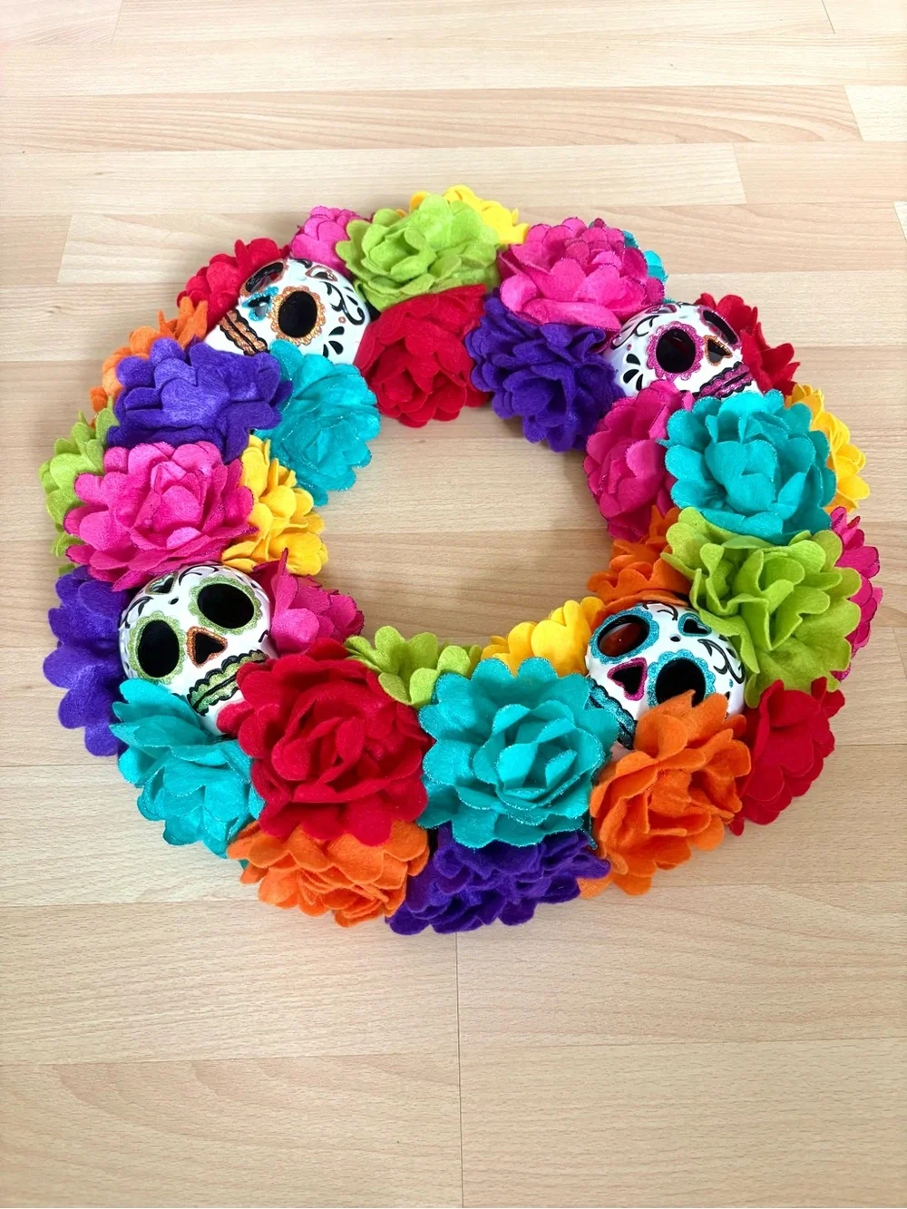 Day of the Dead Sugar Skull Floral Wreath Día de los Muertos Halloween